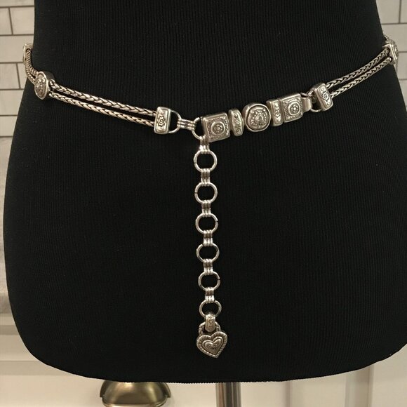 Brighton Belt Womens Small Silver Heart Charm Double Strand Boho Southwestern - Picture 1 of 10